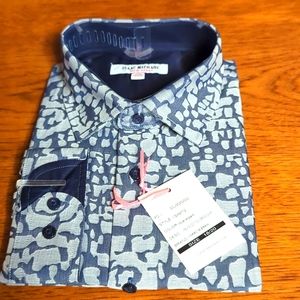 NWT Isaac Mizrahi boys blue and gray dress shirt size 18/20